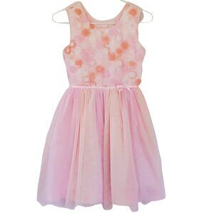 Jona Michelle Dress Girls 12 Pink Floral Sleeveless Tulle Skirt Back Buttons